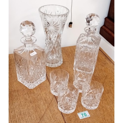 70 - Selection of crystal to include decanter, vase and glasses