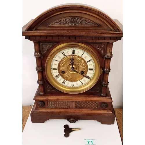 71 - Vintage wood and brass mantle piece clock