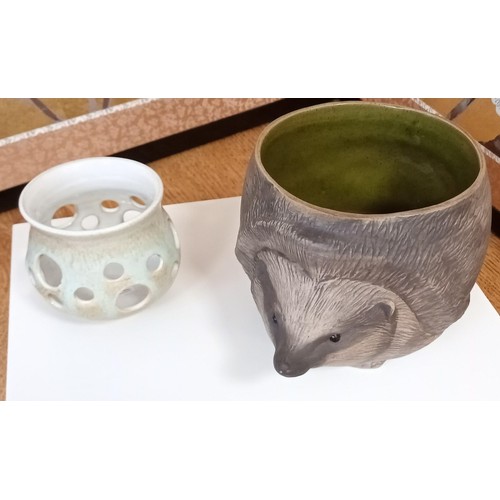 74 - Poole pottery hedgehog pot and candle holder