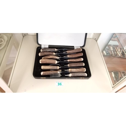 96 - Horn handled fork and steak knife set