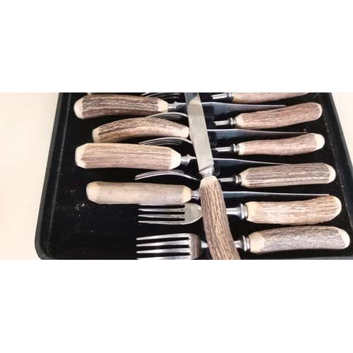 96 - Horn handled fork and steak knife set