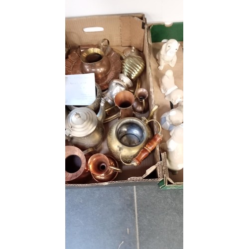 249 - 2 boxes of China, brass and copper ware