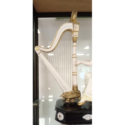 251 - Lady playing the harp, Biscuit & polychromed porcelain