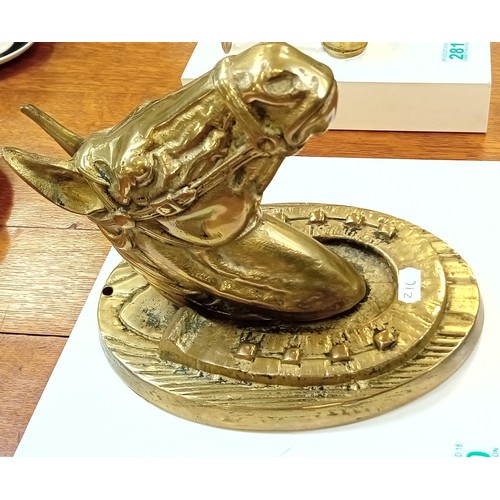 280 - Heavy brass horse head on brass plinth