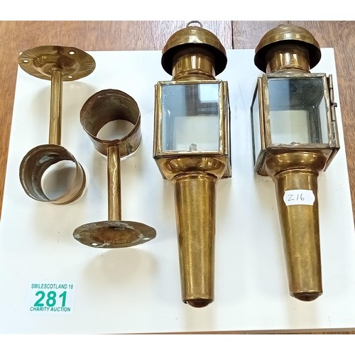 281 - Vintage brass carriage lamps