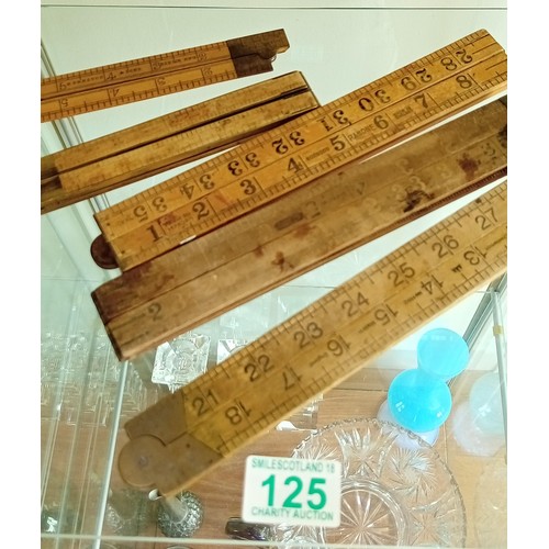 125 - 5 Vintage wooden folding rulers 2 include a ruler square