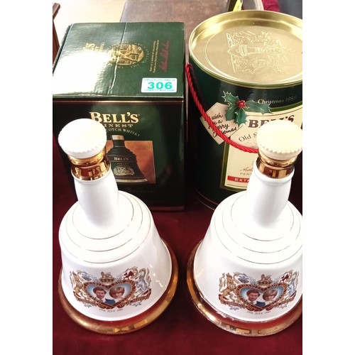 306 - 4 Bells Whisky decanters Christmas 88, 93 & 2 others