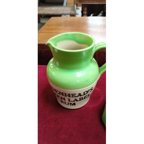 327 - Vintage rare caden heads green label rum jug and ashtray