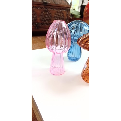 52A - 3 small glass mushroom shaped vases