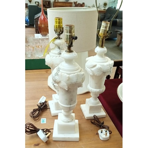 348 - 3 heavy duty stone lamps with 2 shades