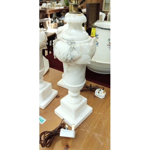 348 - 3 heavy duty stone lamps with 2 shades