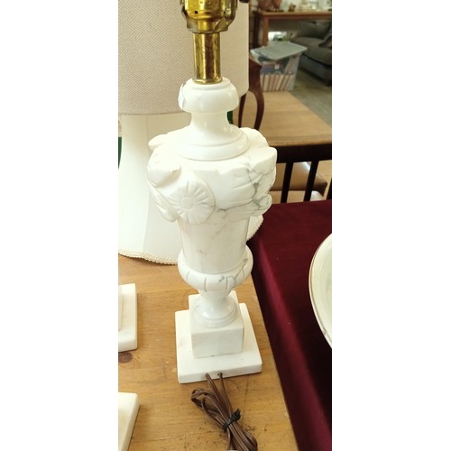 348 - 3 heavy duty stone lamps with 2 shades