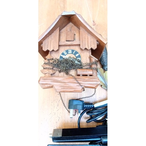 349 - Lamp, Cuckoo clock and 2 Canadian wooden dishes