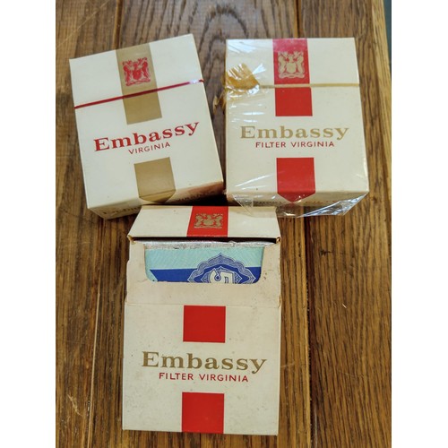 10 - 3 packets of Embassy Virginia cigarettes 2 x red 1 x gold 2 completely sealed one without cellophane... 