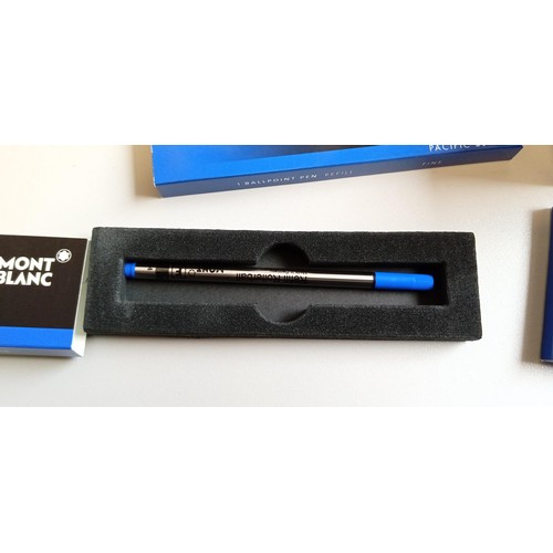 58 - 2 Mont Blanc royal blue Ink Wells plus 8 ink cartridges, fine ballpoint pen refill & 1 fine rollerba... 