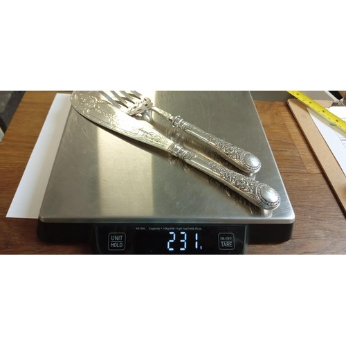 101 - Silver hallmarked Maker RMEH fish serving knife & fork serving set, weighs 231g approx.