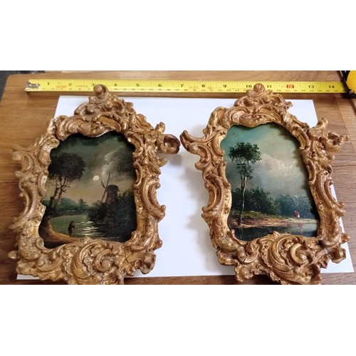 105 - Pair of possible early 20th Century Night time Dutch scenes in ornate matching picture frames