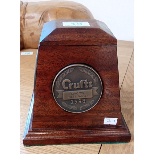 123 - Crufts award case with medals