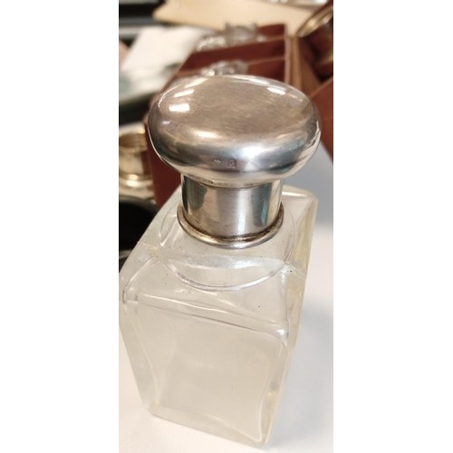 128 - 19th Century silver topped cologne decanters in leather case A/F see photos for damage