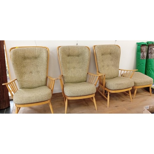 7 - 3 x Ercol Windsor arm chairs plus foot stool