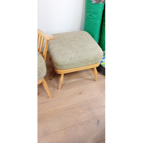 7 - 3 x Ercol Windsor arm chairs plus foot stool