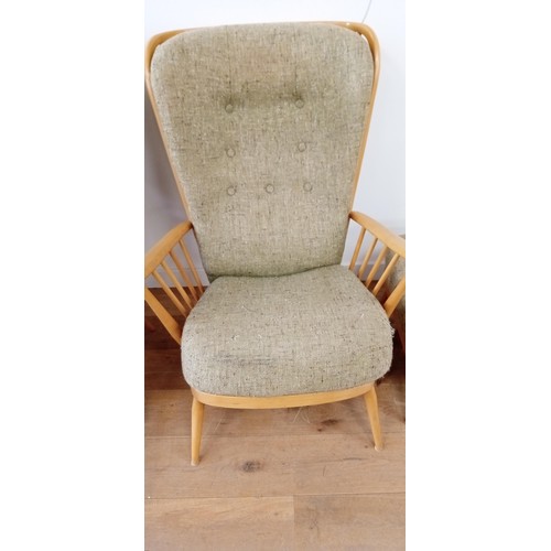 7 - 3 x Ercol Windsor arm chairs plus foot stool