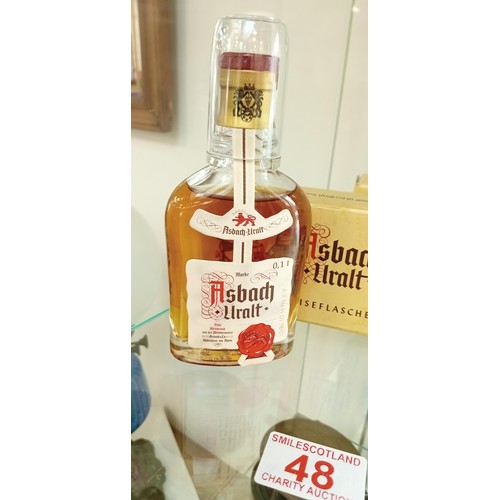 48 - 2 x 0.1 litre Astach brandy in presentation box and glass