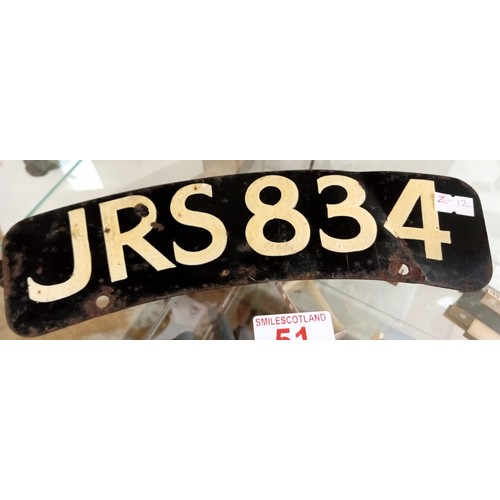 51 - Vintage front mud guard motorcycle number plate