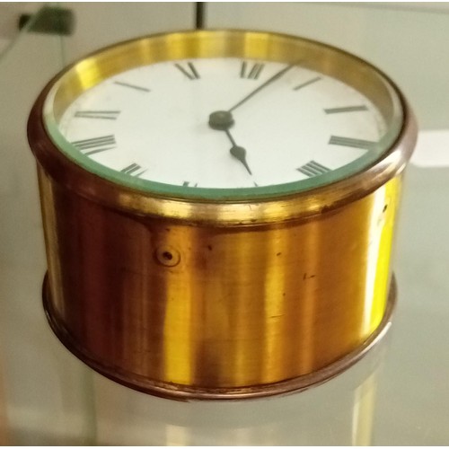 54 - Vintage brass circular clock enamel fronted