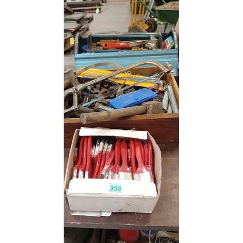 358 - 2 Boxes of vintage tools plus paint brushes