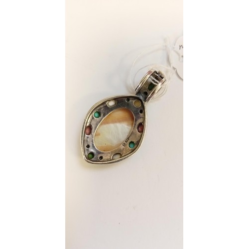 187 - Multi stone mounted sterling silver pendant