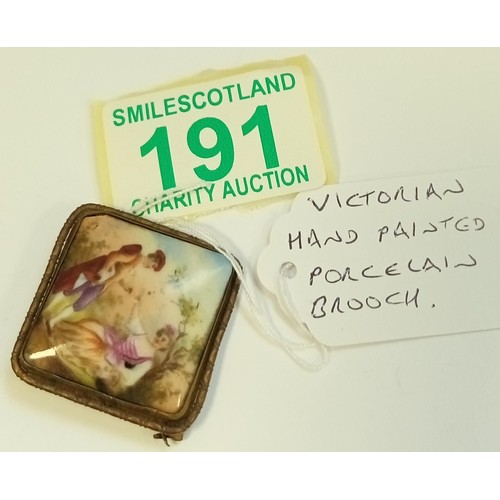 191 - Victorian hand painted porcelain brooch