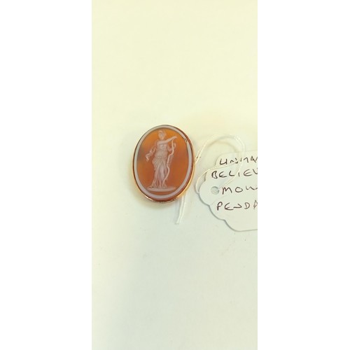 205 - Unmarked but believed gold mounted cameo pendant