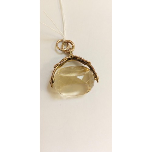 208 - 9ct gold albert fob with large citrine stone