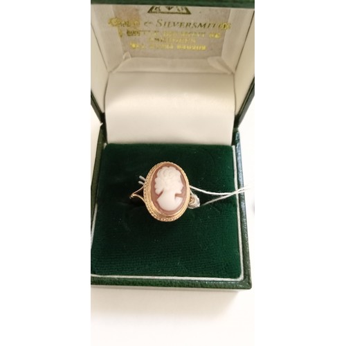 214 - Fully hallmarked 9ct gold cameo ring size P approx.