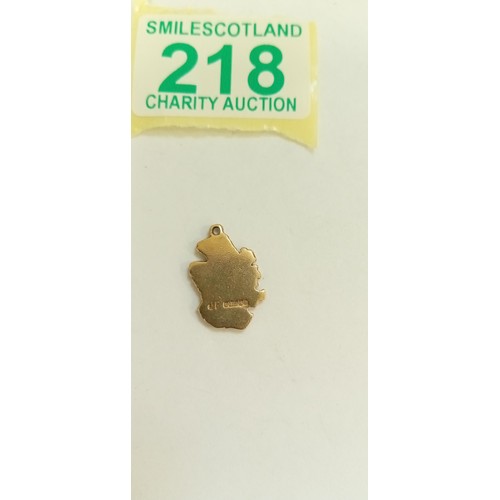 218 - Fully hallmarked 9ct gold Map of Scotland charm 3.6g approx.