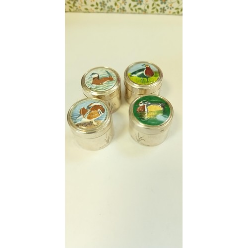 219 - 4 Sterling silver & enamel duck lidded pots, London 1973 St James House Collection