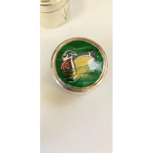 219 - 4 Sterling silver & enamel duck lidded pots, London 1973 St James House Collection