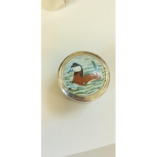 219 - 4 Sterling silver & enamel duck lidded pots, London 1973 St James House Collection