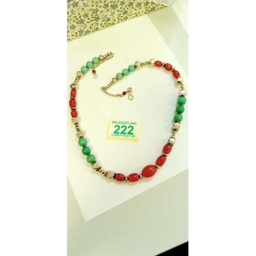 222 - Sterling silver, aventurin & carnelian necklace