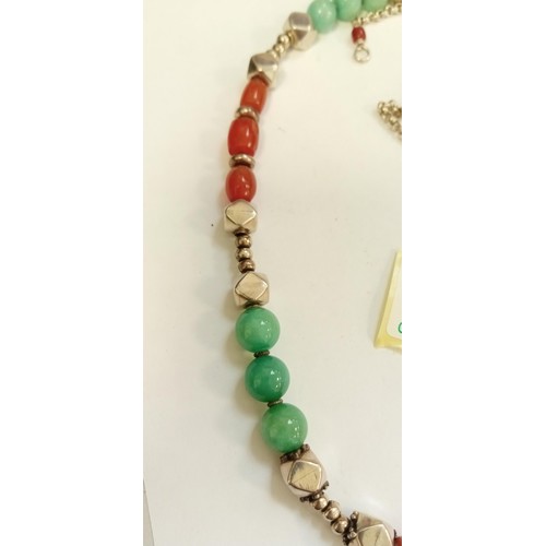 222 - Sterling silver, aventurin & carnelian necklace