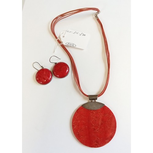 227 - Sterling silver mounted sponge coral pendant and matching earrings