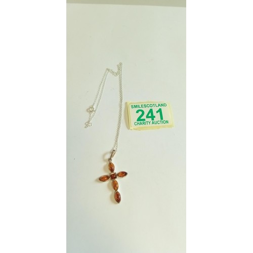 241 - Amber and silver cross necklace