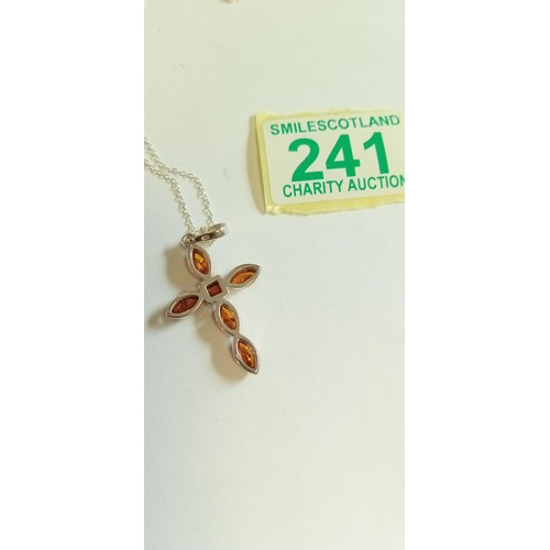 241 - Amber and silver cross necklace