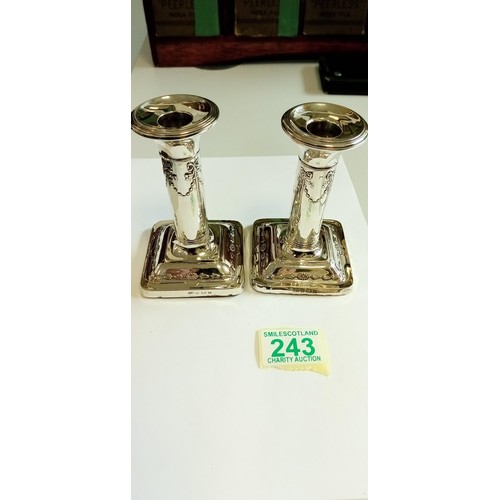 243 - Pair of Antique Sterling silver candlesticks Birmingham 1904, maker I.S Greenberg & Co standing 12cm... 