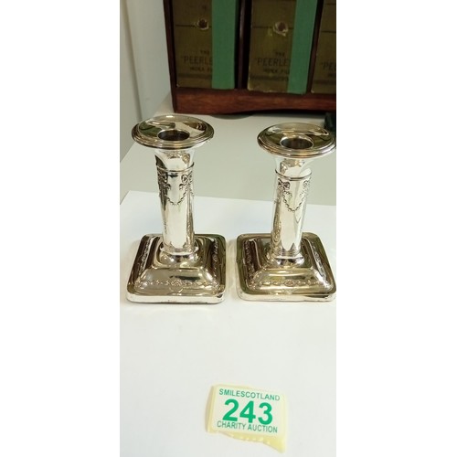 243 - Pair of Antique Sterling silver candlesticks Birmingham 1904, maker I.S Greenberg & Co standing 12cm... 