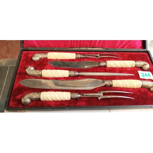 244 - Victorian carved bone carving set in original box