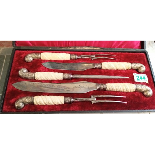 244 - Victorian carved bone carving set in original box