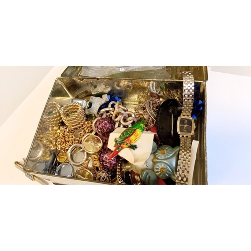 264 - Metal box containing mainly fashion/ costume jewellery