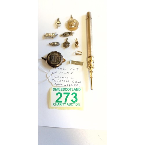 273 - Small lot of items including possible gold pencil & silver pendants